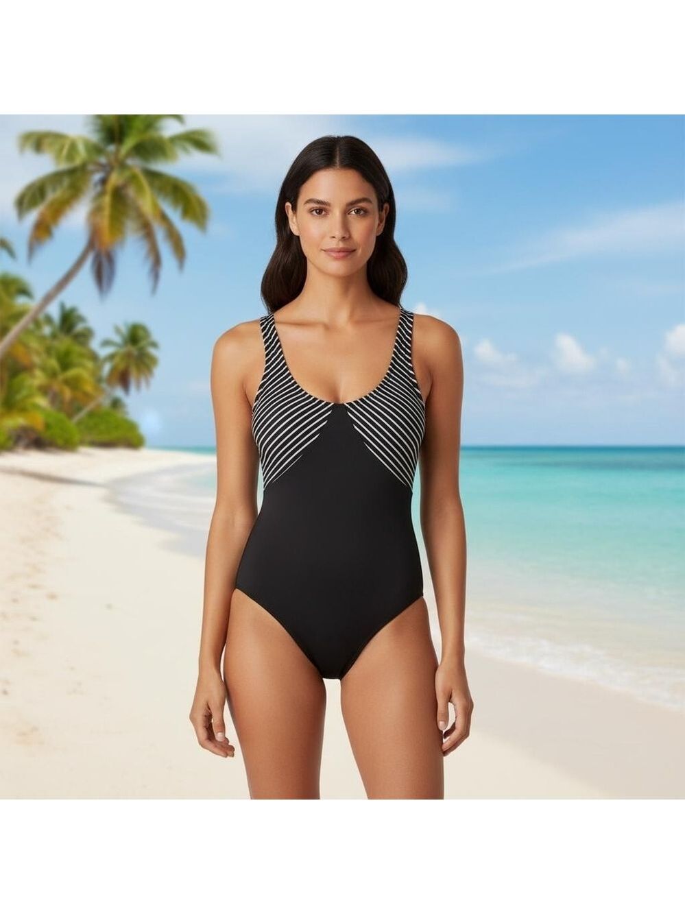 Aerin Rose Obsidian Anza Stripe 1 Piece Swimsuit Size 8